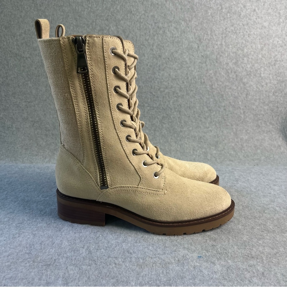 27 Edit Naturalizer Suede Combat Boots Womens 8 Beige Lace Up Side Zip Lug Sole